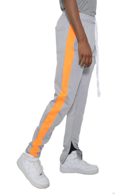 Men's Single Stripe Track Pants Grey Orange