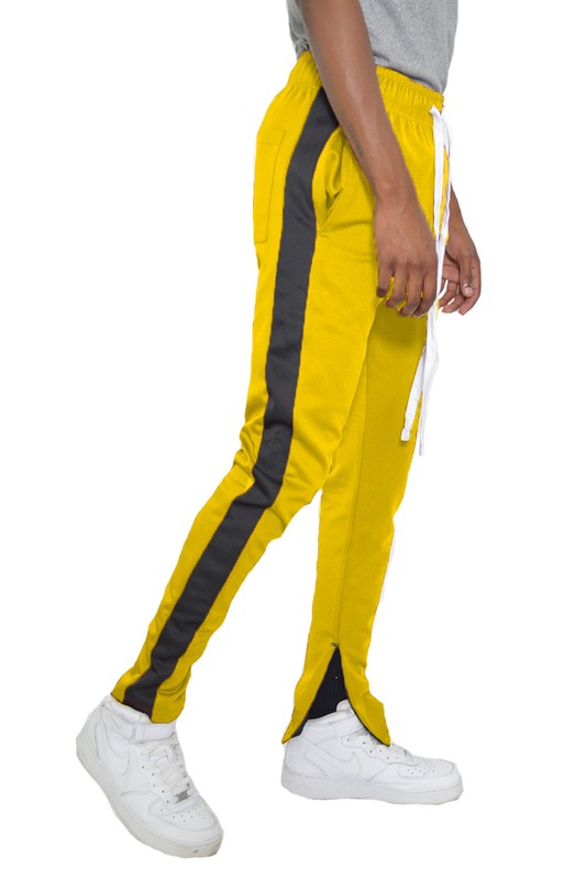 Men's Single Stripe Track Pants Yellow Black