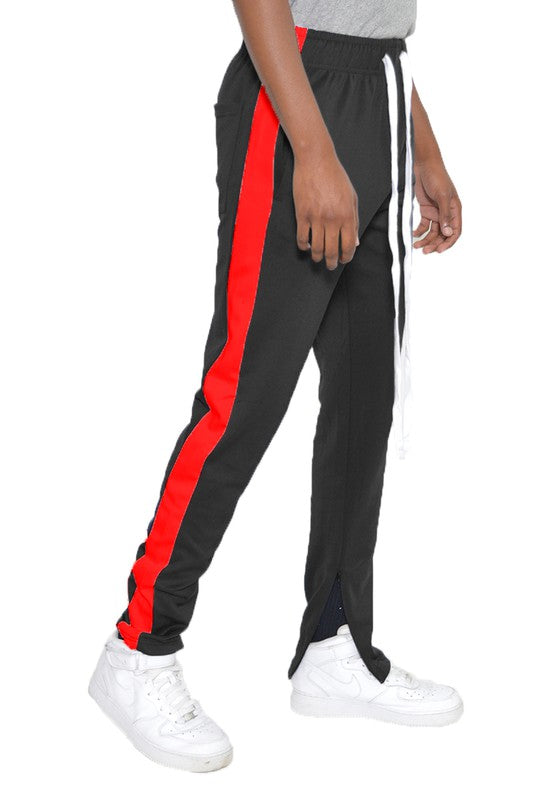 Men's Single Stripe Track Pants Black Red