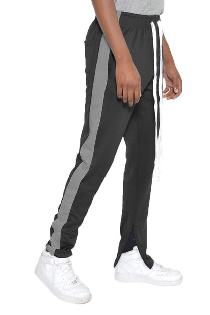 Men's Single Stripe Track Pants Black Dark Grey