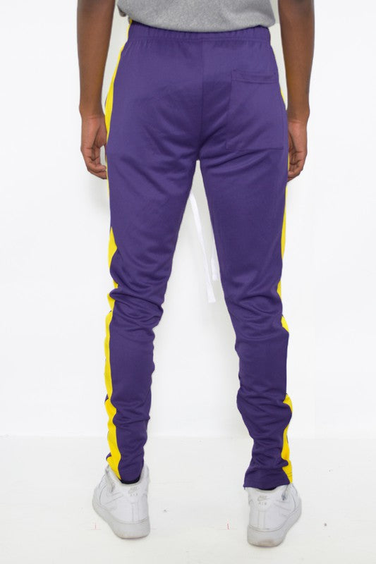 Men's Slim Fit Single Stripe Track Pant – Purple Yellow