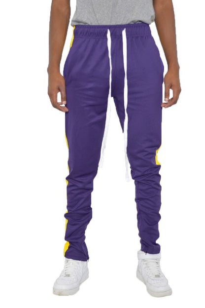 Men's Slim Fit Single Stripe Track Pant – Purple Yellow