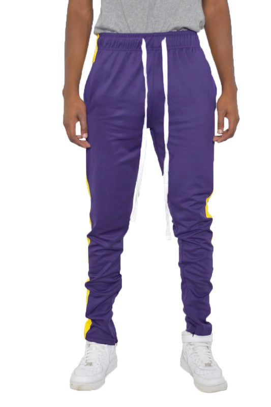 Men's Slim Fit Single Stripe Track Pant – Purple Yellow