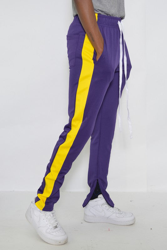 Men's Slim Fit Single Stripe Track Pant – Purple Yellow Purple Yellow