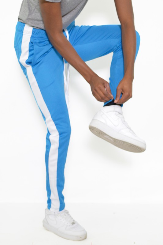 Slim Fit Single Stripe Track Pant – Aqua White