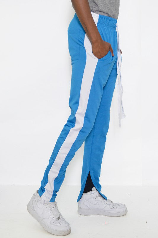 Slim Fit Single Stripe Track Pant – Aqua White Aqua White