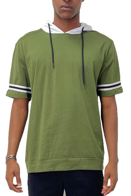 Men's Short Sleeve Hooded Shirt with Tape Detail Olive
