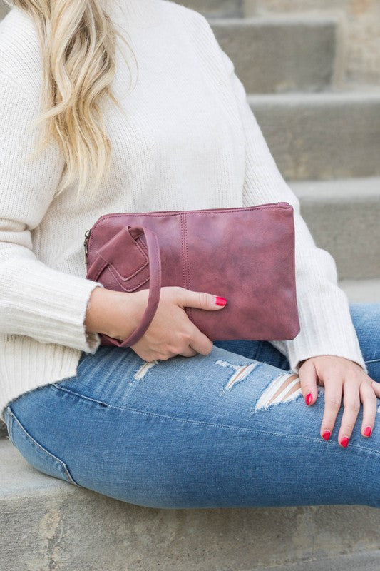 Vegan Leather Wristlet Mini Clutch Plum OneSize