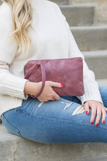 Vegan Leather Wristlet Mini Clutch Plum OneSize