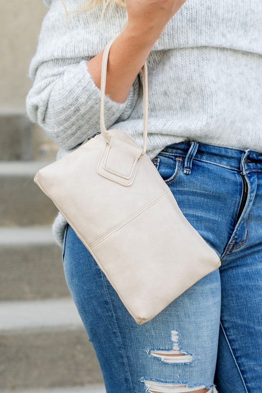Vegan Leather Wristlet Mini Clutch Bone OneSize