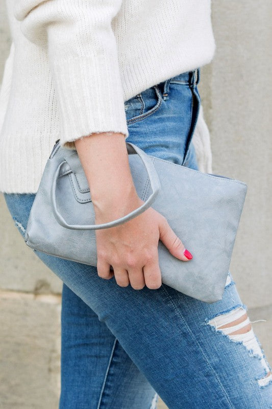 Vegan Leather Wristlet Mini Clutch Gray OneSize