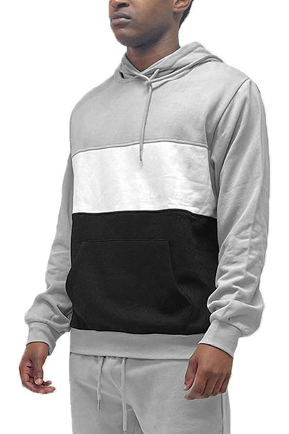 Men's Color Block Pullover Hoodie Grey Black