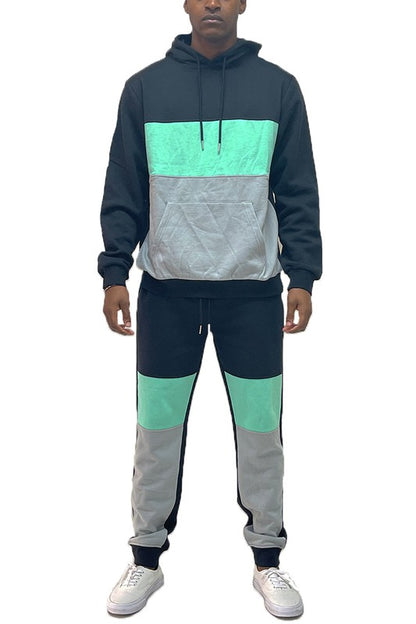 Men's Color Block Sweat Set – Hoodie & Sweatpants Black Cabbage