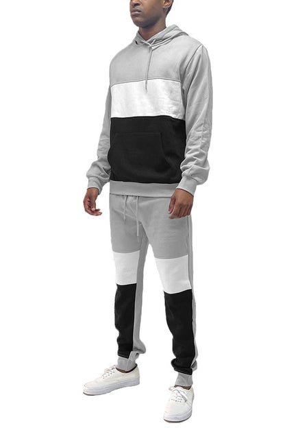 Men's Color Block Sweat Set – Hoodie & Sweatpants Grey Black
