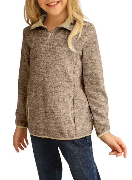 Girl's Quarter-Zip Collar Sweatshirt with Kangaroo Pocket