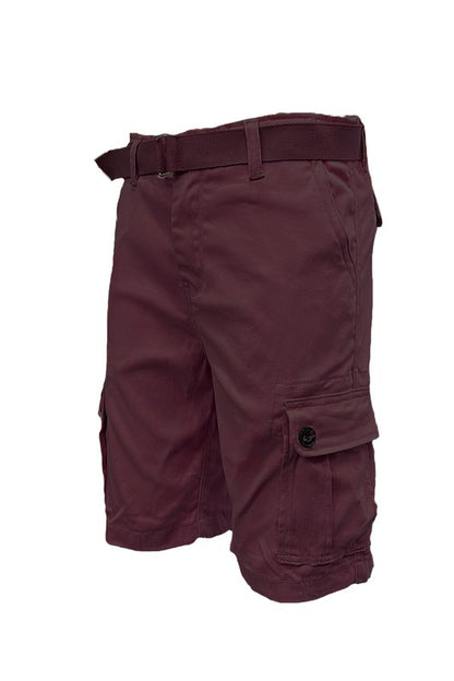 Weiv Men's Belted Cargo Shorts Burgandy