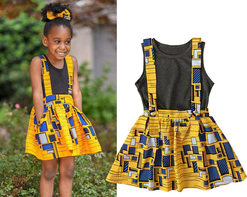 Girls Sleeveless Vest Top African Bohemian Style Strap Dress Two-piece Set