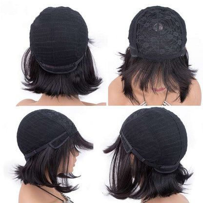 Unprocessed Brazilian Hair Wig – 10 Inch, Natural Black, Adjustable Cap