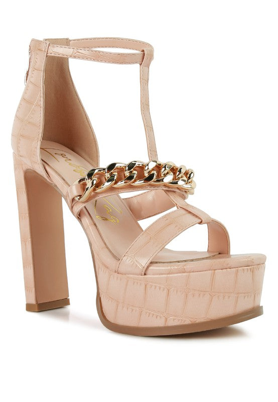 London Rag Bonita Metal Chain Zip-Up Sandals - Peach