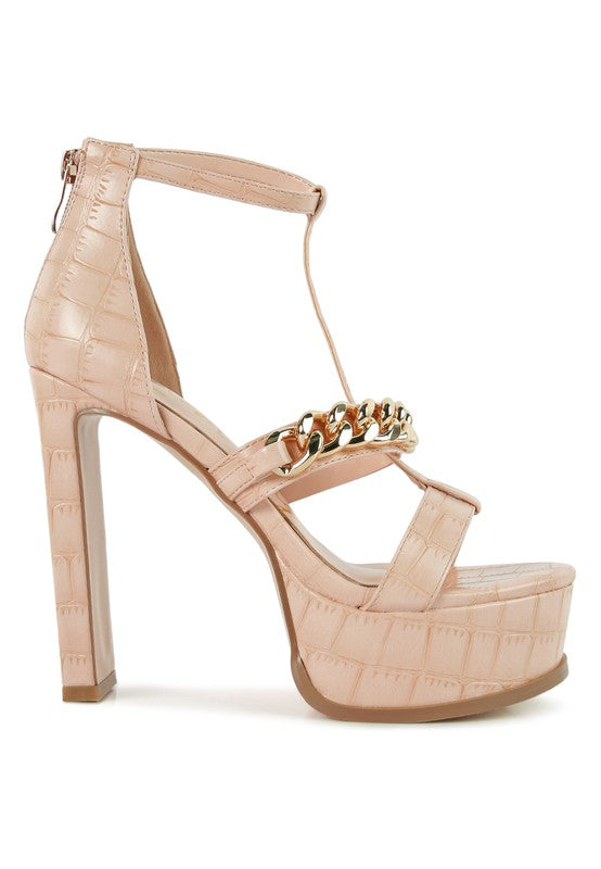 London Rag Bonita Metal Chain Zip-Up Sandals - Peach