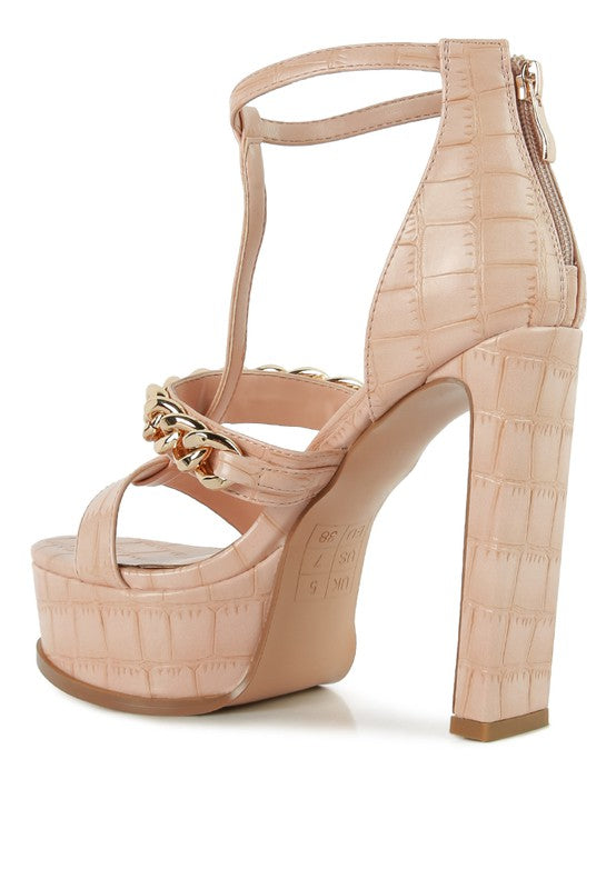 London Rag Bonita Metal Chain Zip-Up Sandals - Peach