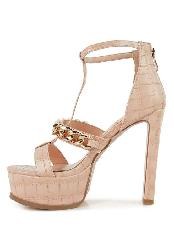 London Rag Bonita Metal Chain Zip-Up Sandals - Peach