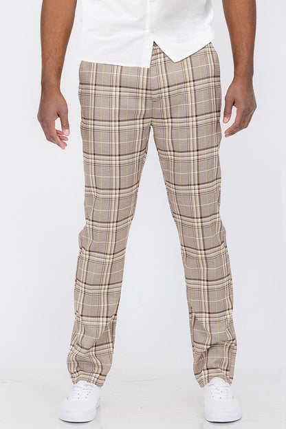 Weiv Men's Plaid Trouser Pants – Slim Fit, Button Fly, Sizes 30–36