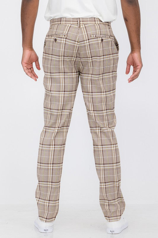 Weiv Men's Plaid Trouser Pants – Slim Fit, Button Fly, Sizes 30–36