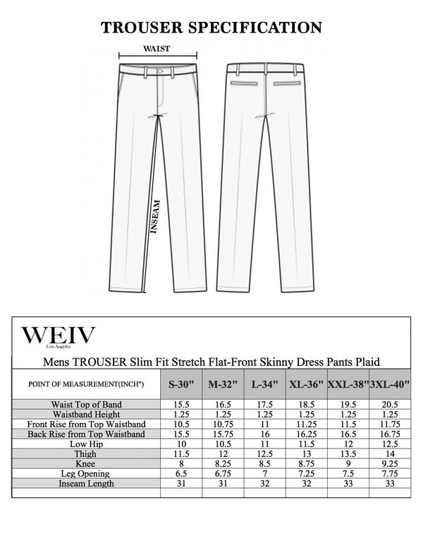 Weiv Men's Plaid Trouser Pants – Slim Fit, Button Fly, Sizes 30–36