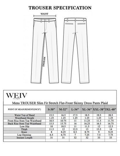 Weiv Men's Plaid Trouser Pants – Slim Fit, Button Fly, Sizes 30–36