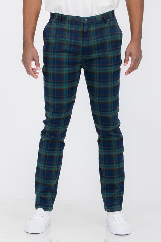 Weiv Men's Plaid Trouser Pants – Blue