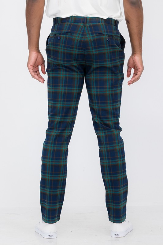 Weiv Men's Plaid Trouser Pants – Blue