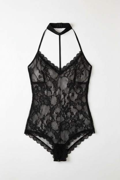 Cupid's Chokehold Lace Bodysuit Black OS