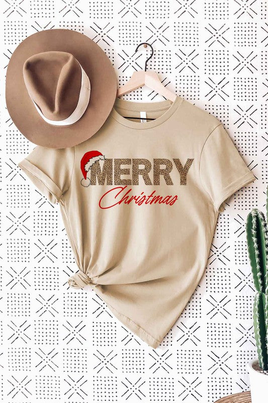 Festive Sparkle Merry Christmas Graphic Tee Sand