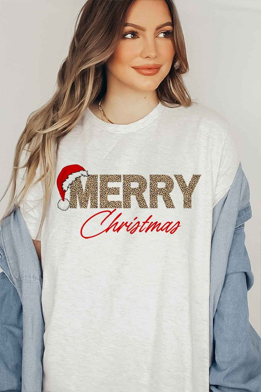 Festive Sparkle Merry Christmas Graphic Tee Ash