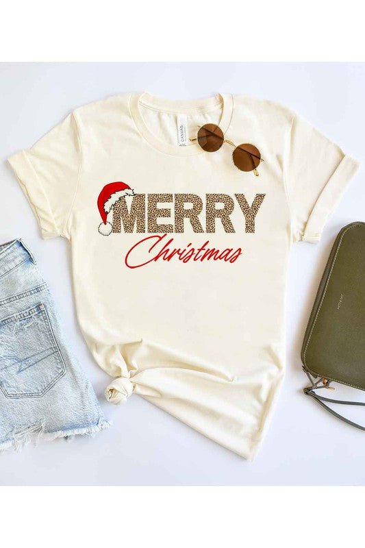 Festive Sparkle Merry Christmas Graphic Tee Ivory Natural
