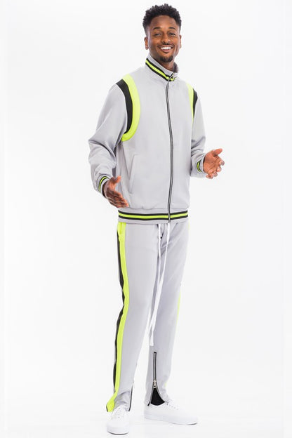 Men's Two Stripe Track Set – Jacket & Pants, 2 Colors, S–3XL Grey