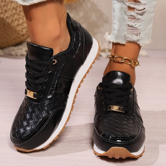 Women's Lace-Up PU Leather Sneakers