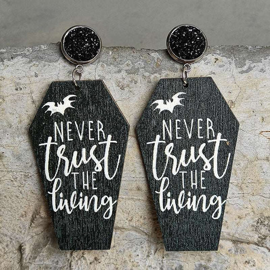 Women's Coffin Shape Wooden Dangle Earrings