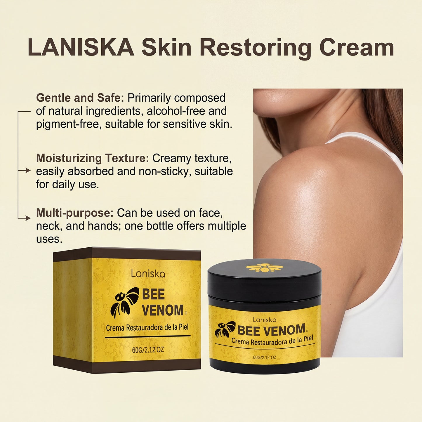 Bee Venom & Hyaluronic Acid Skin Cream – Honey, Shea Butter & Aloe Vera, 60G