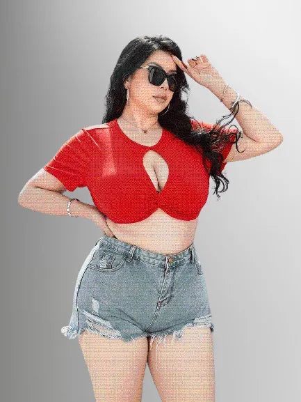 Plus Size Cropped Cutout Twisted Front Short Sleeve Blouse