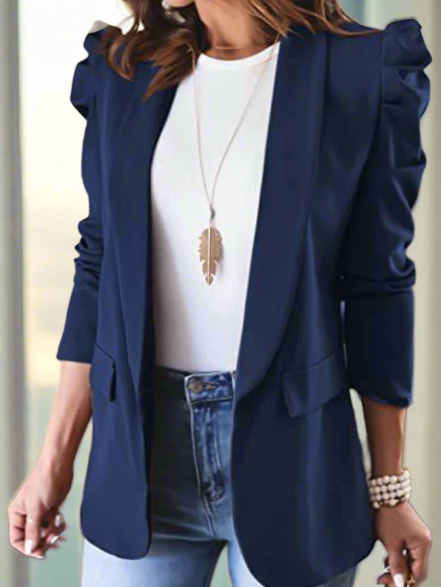 Collared Neck Puff Sleeve Blazer