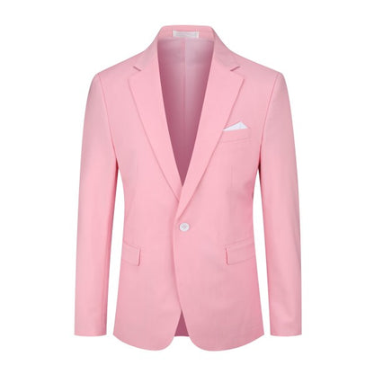 Men's Solid Color Single Vent 1-Button Blazer | Slim Fit Notched Lapel Jacket – Pink, Purple, Red & Caramel Pink M