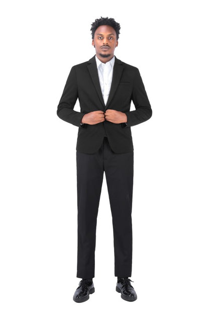 Men's Solid Color 1-Button Blazer | Notched Lapel Jetted Pocket Suit Jacket Black S
