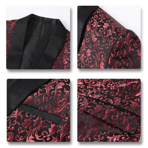 Men's Floral Embroidered Tuxedo Blazer | 1-Button Shawl Collar Suit Jacket