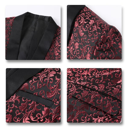 Men's Floral Embroidered Tuxedo Blazer | 1-Button Shawl Collar Suit Jacket
