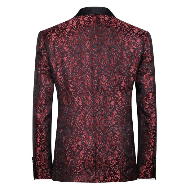 Men's Floral Embroidered Tuxedo Blazer | 1-Button Shawl Collar Suit Jacket