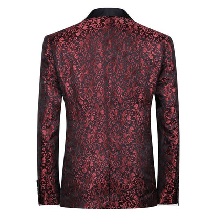 Men's Floral Embroidered Tuxedo Blazer | 1-Button Shawl Collar Suit Jacket