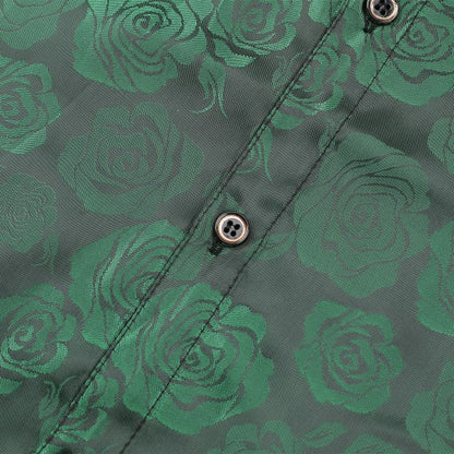 Men's Rose Jacquard Long Sleeve Shirt | Slim Fit Floral Button-Down Dress Shirt