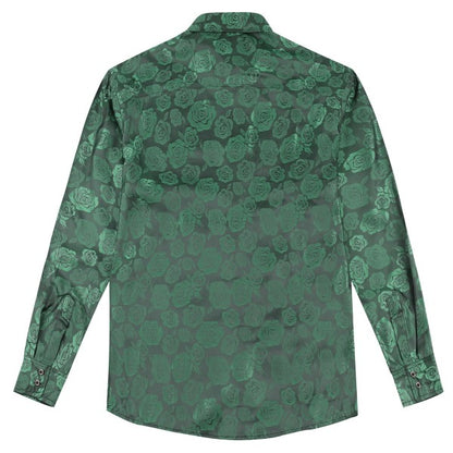 Men's Rose Jacquard Long Sleeve Shirt | Slim Fit Floral Button-Down Dress Shirt
